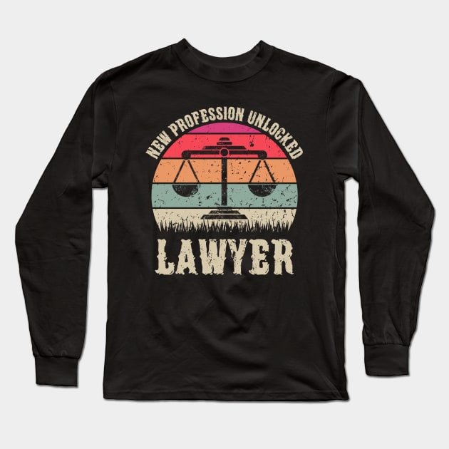 Vintage New Profession Unlocked Lawyer Funny Law School Gift Long Sleeve T-Shirt by Marang